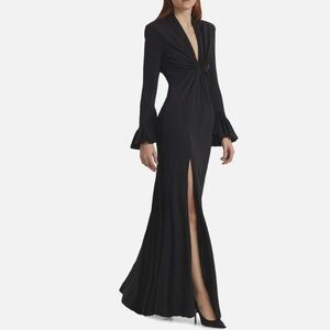 Cinq a Sept Black Plunging Gown Chic Twist Front Formal Slit Designer Size 10
